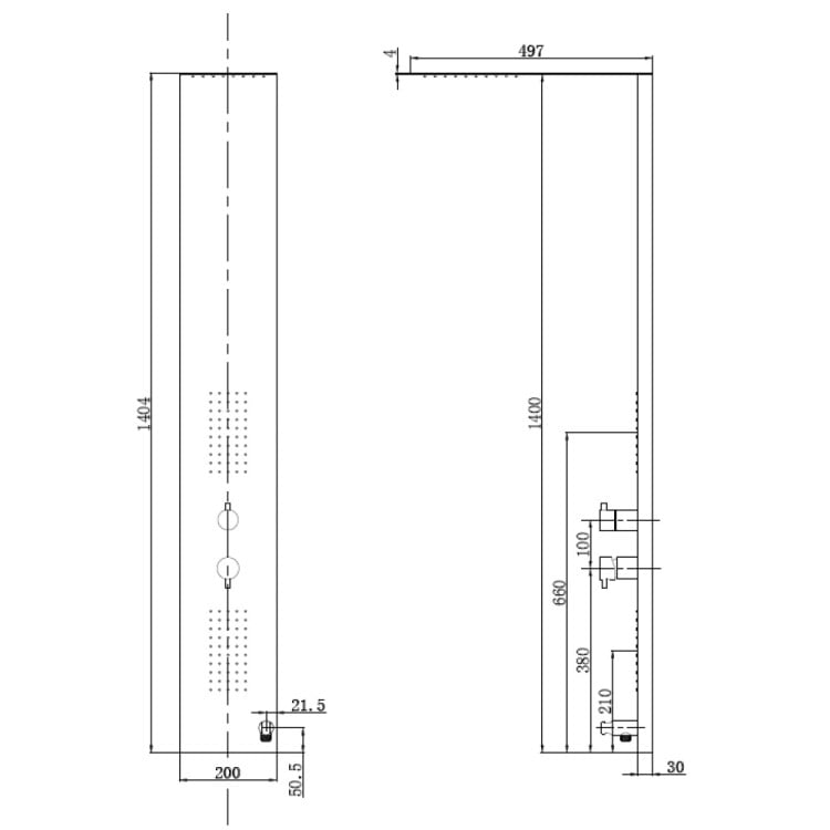 Pannello doccia in acciaio inox cromato con quattro funzioni Top Slim Feridras