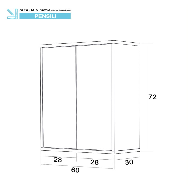 Pensile da bagno sospeso 60x72 cm rovere chiaro con 2 ante Mondo 2.0 Feridras