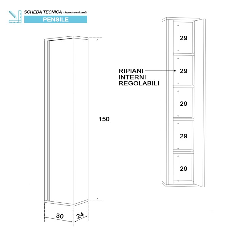 Pensile da bagno sospeso cemento 30x150cm Fabula Feridras