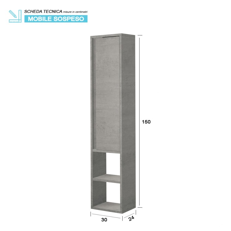 Pensile da bagno sospeso cemento 30x150cm Shelf Feridras