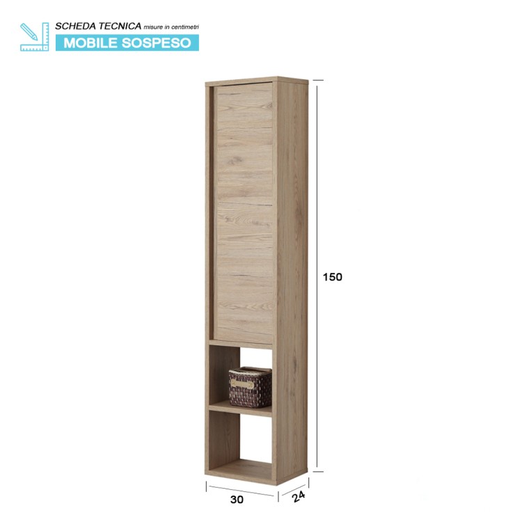 Pensile da bagno sospeso rovere 30x150cm Shelf Feridras