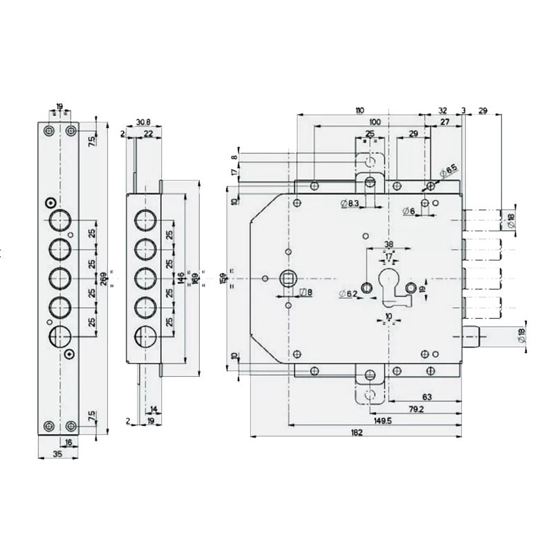 Serratura per porte blindate per cilindro Europeo 63mm Mottura 85555