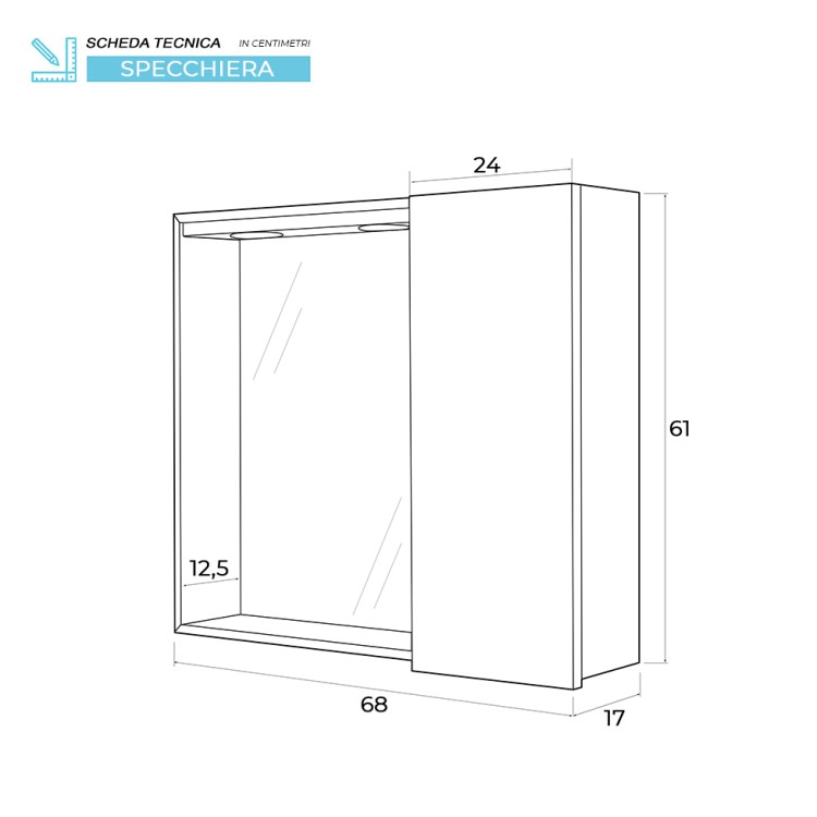 Specchiera da bagno rovere chiaro 68x61 cm con anta Mondo 2.0 Feridras