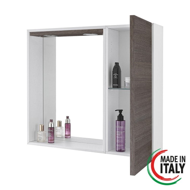 Specchiera da bagno rovere scuro 68x61 cm con anta Mondo 2.0 Feridras