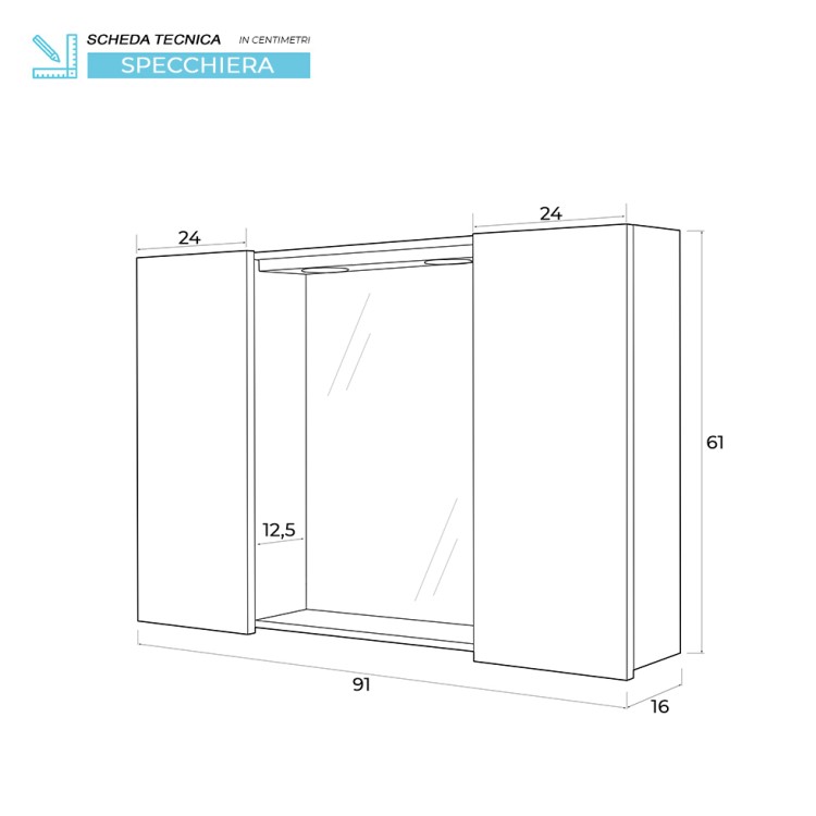 Specchiera da bagno rovere chiaro 91x61 cm con 2 ante Mondo 2.0 Feridras