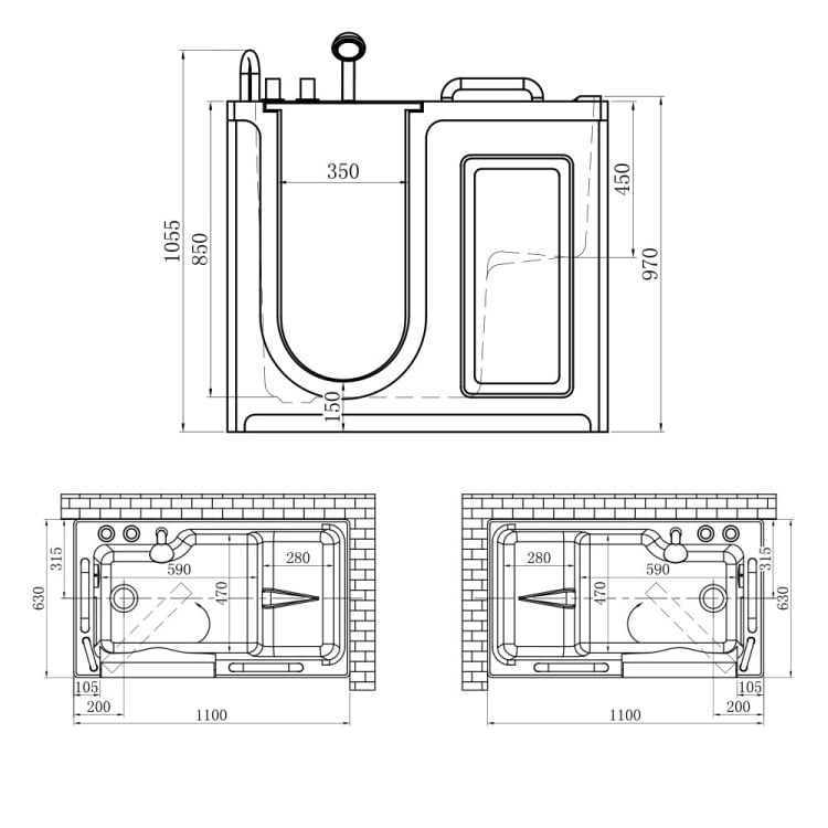 Vasca da bagno con sportello 110cm Velar Feridras