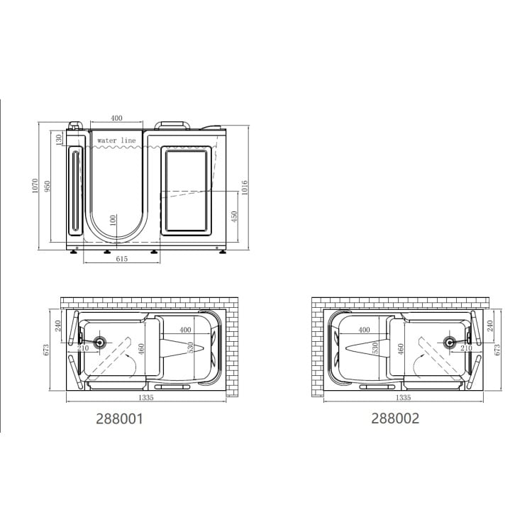 Vasca da bagno con sportello 133cm Ghibli Feridras