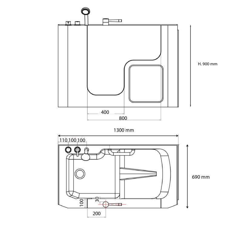 Vasca da bagno con sportello 130cm Velar Feridras