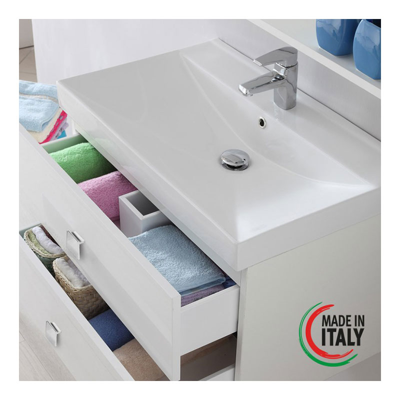 Mobile da bagno sospeso 75 cm 2 cassetti bianco laccato Bravo 75 Feridras