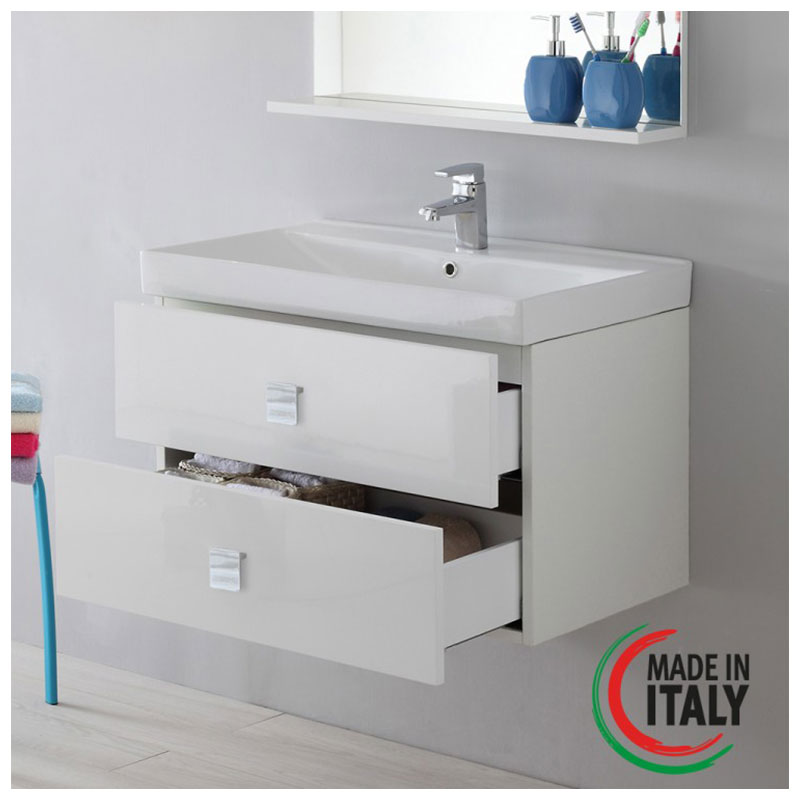 Mobile da bagno sospeso 75 cm 2 cassetti bianco laccato Bravo 75 Feridras