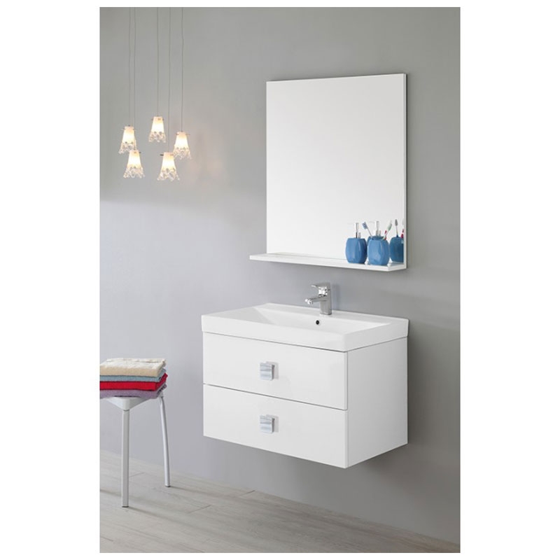 Mobile da bagno sospeso 75 cm 2 cassetti bianco laccato Bravo 75 Feridras