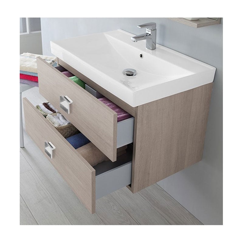 Mobile da bagno sospeso 75 cm 2 cassetti rovere chiaro Bravo 75 Feridras