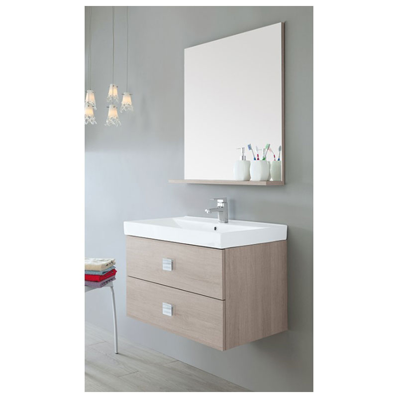 Mobile da bagno sospeso 75 cm 2 cassetti rovere chiaro Bravo 75 Feridras