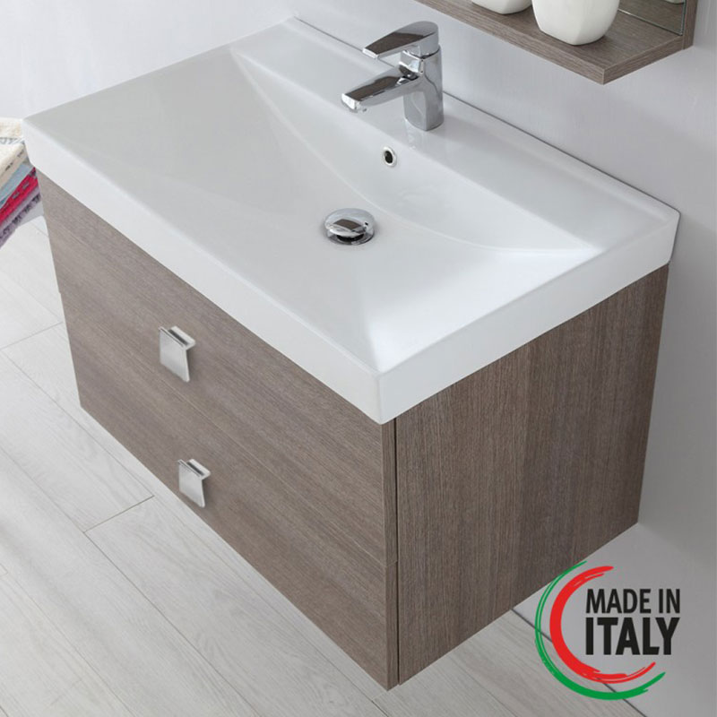 Mobile da bagno sospeso 75 cm 2 cassetti rovere scuro Bravo 75 Feridras