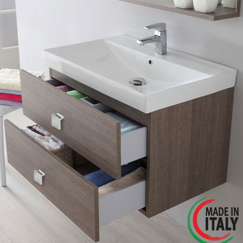 Mobile da bagno sospeso 75 cm 2 cassetti rovere scuro Bravo 75 Feridras