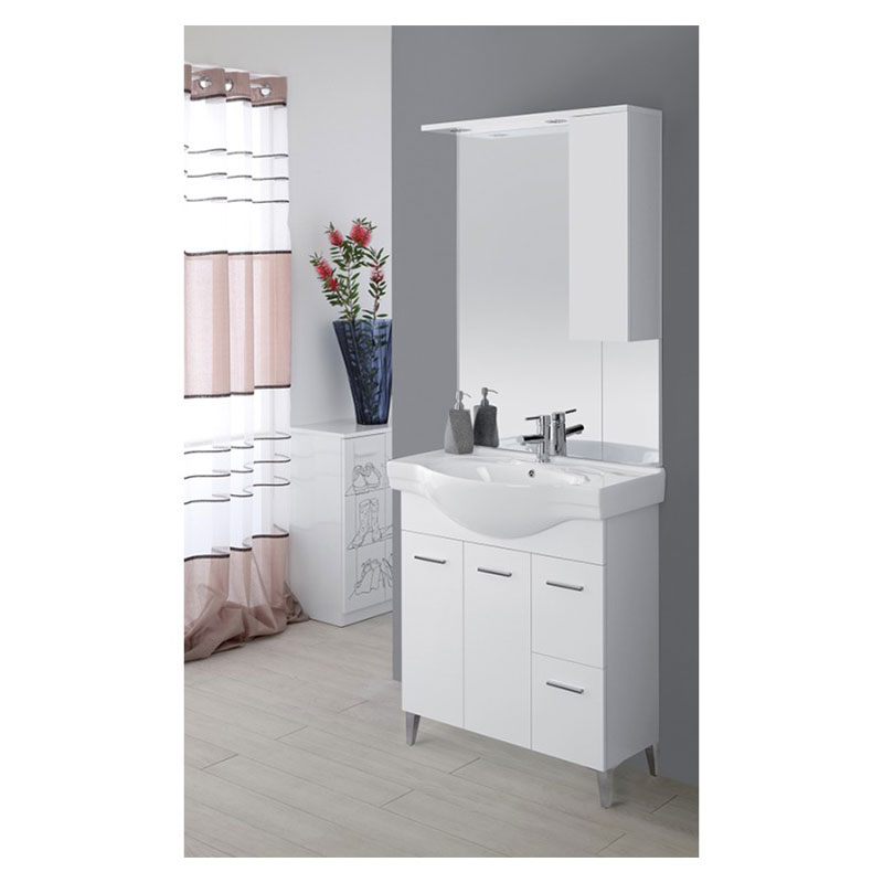 Mobile da bagno 80 cm 2 ante e cassetti bianco lucido Stella Feridras