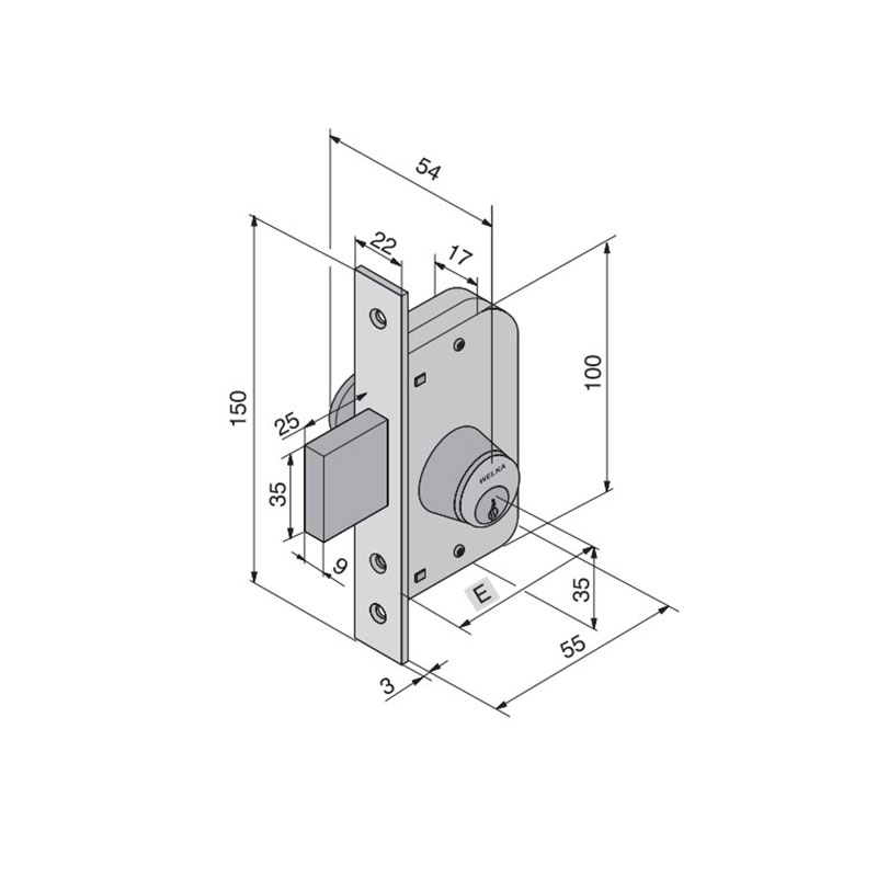 Serratura per cancelli Welka 066 entrata mm 30