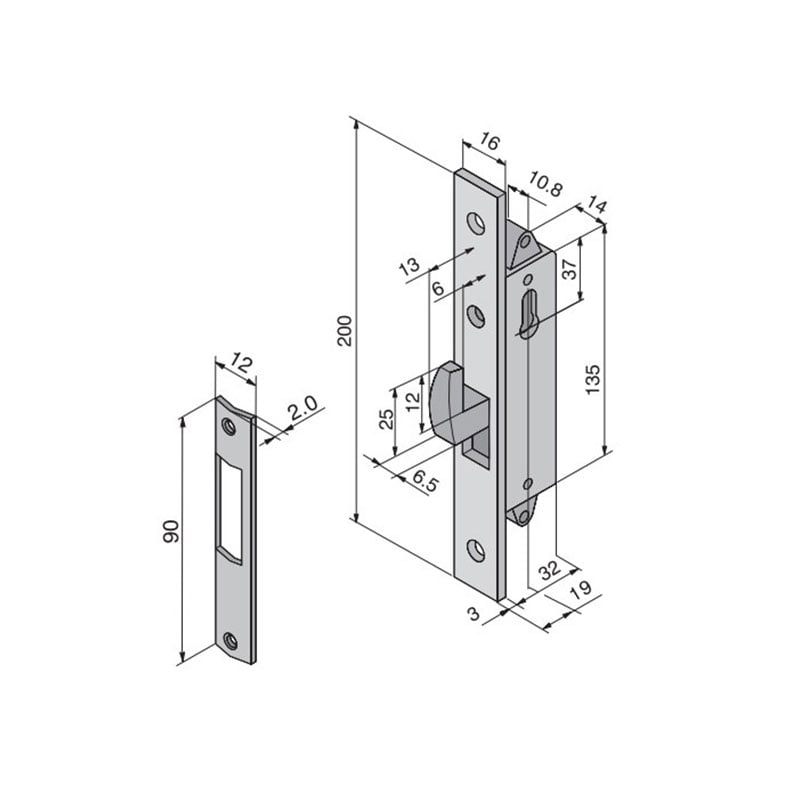 Serratura porta alluminio 19 mm Welka 20119040